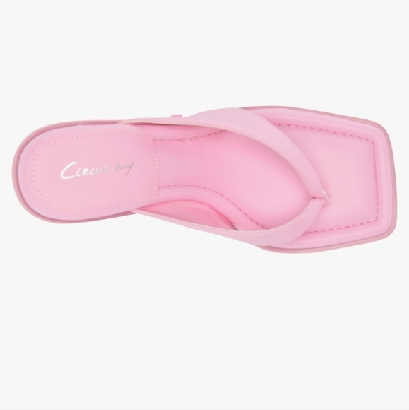 Circus by Sam Edelman Frances Pink Hibiscus curved Heeled thong Sandals size 9.5 - Picture 8 of 12